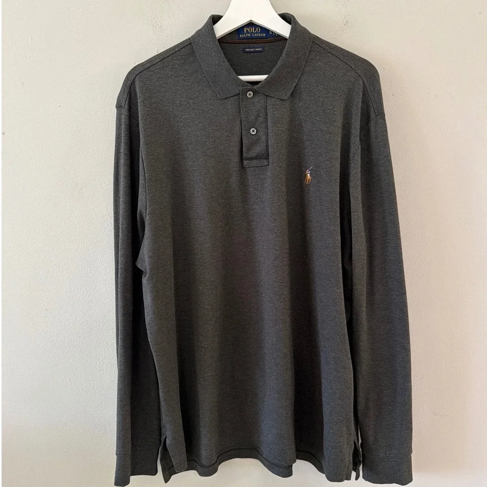 Polo Ralph Lauren Mens XL Pima Soft Touch Long Sleeve Polo Shirt Charcoal Grey